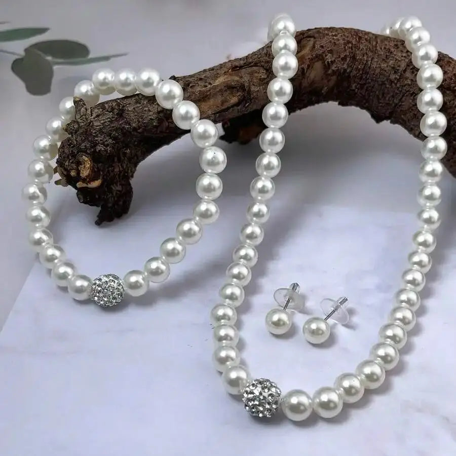 3 Piece Pearl Crystal Stone Jewelry Set