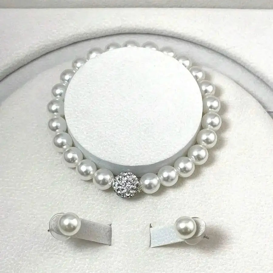 3 Piece Pearl Crystal Stone  Jewelry Set