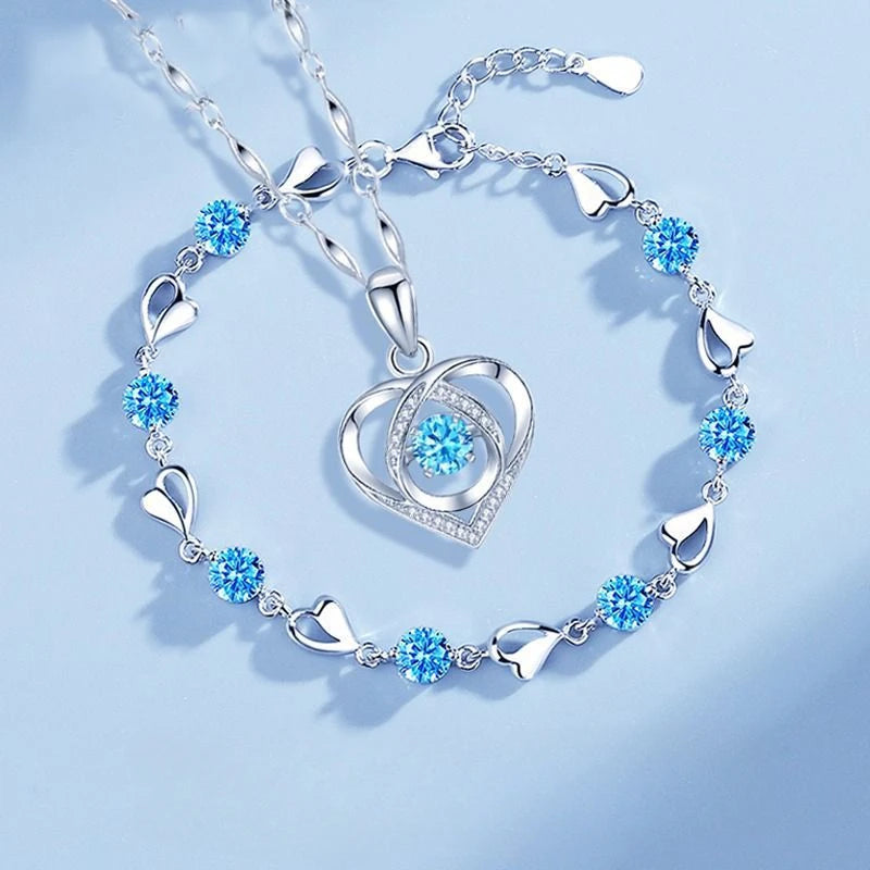 Sterling Silver Crystal Heart Set