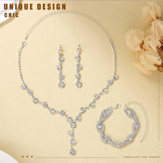Rhinestone Silver Jewelry Set