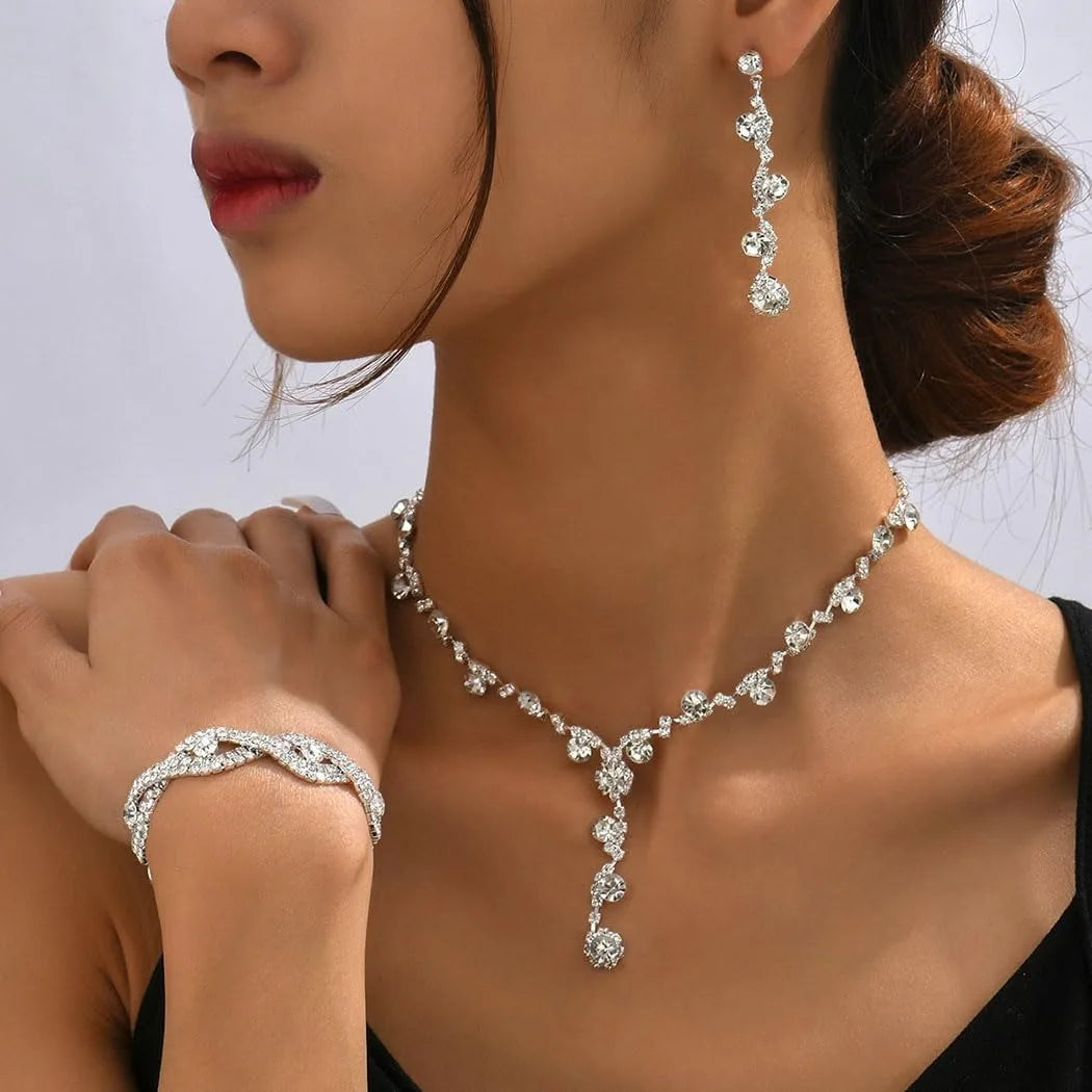 Rhinestone Silver Jewelry Set