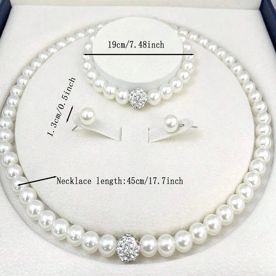 3 Piece Pearl Crystal Stone  Jewelry Set