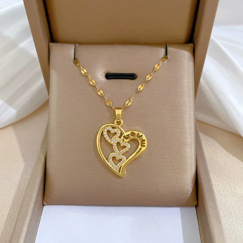 Stainless Steel No Fade Heart Necklaces