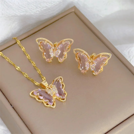 Butterfly Necklace Earrings Set