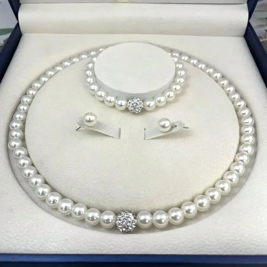 3 Piece Pearl Crystal Stone  Jewelry Set