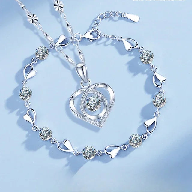 Sterling Silver Crystal Heart Set