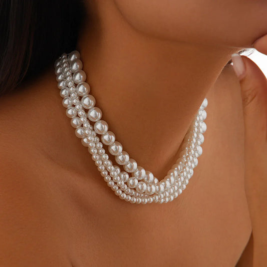 White Pearl Multi-layer Choker Necklace